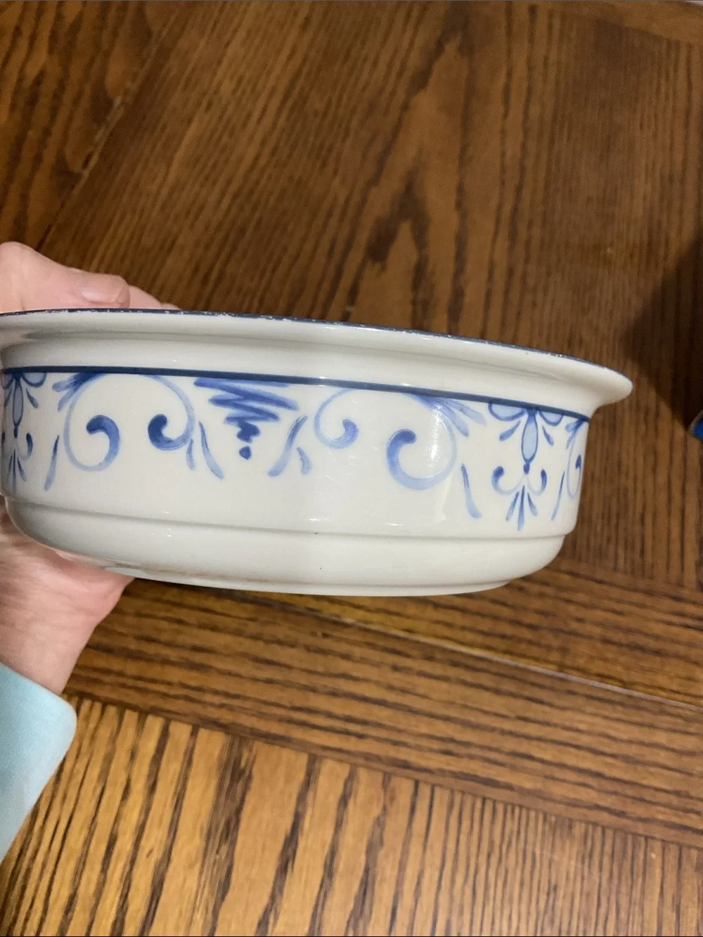 Pretty Lenox Chinastone Country Blue White Bowl with Blue Scroll Motif made USA